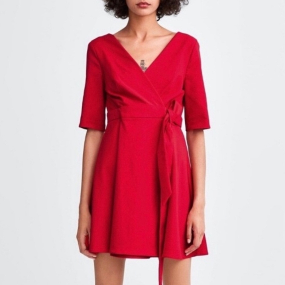 Zara Red Faux Wrap Dress